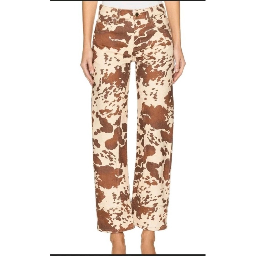 We The Free Risk Taker  Wide Leg Jeans Cow Print Sz 26 Midrise Panels Boho Hip